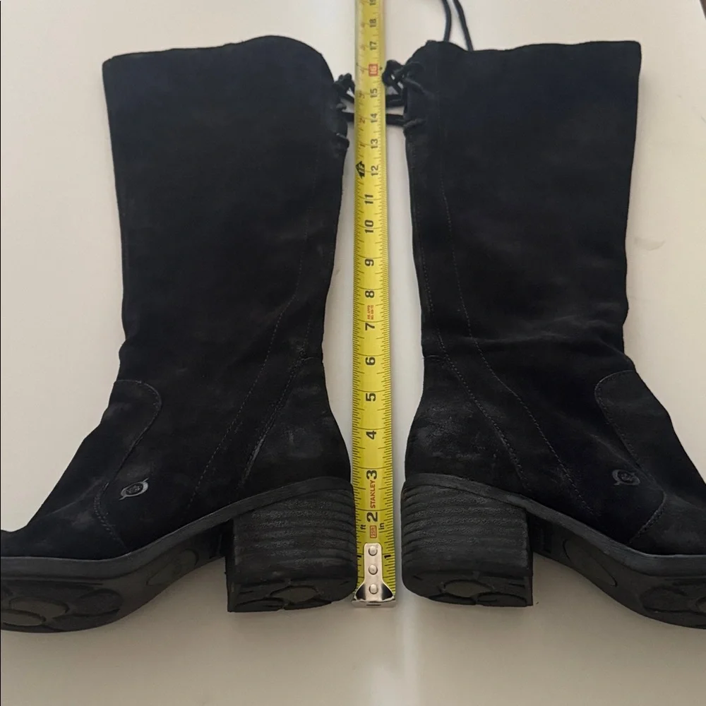 Born Womens Tall Lace Up Back Zip Flannel Lined Black Suede Leather Boot 6.5